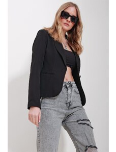 Trend Alaçatı Stili Women's Black Inner Lined Single Button Jacket