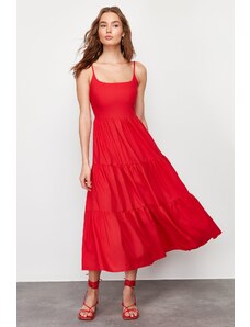 Trendyol Red Skirt Opened at Waist Cotton Blend Maxi Woven Dress
