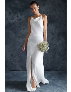 Trendyol Bridal White Satin Wedding/Wedding Long Evening Dress