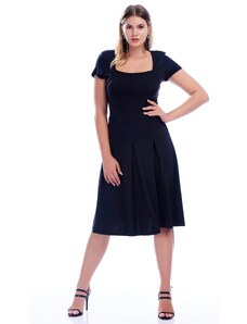 Şans Women's Plus Size Black Square Collar Pleated Dress