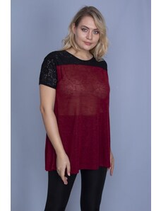 Şans Women's Plus Size Claret Red Blouse with Lace Detail