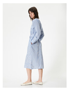 Koton Shirt Dress Pocket Detailed Belt Buttoned Ecovero Viscose