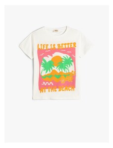 Koton T-Shirt Short Sleeve Crew Neck Summer Themed Print Detailed Cotton