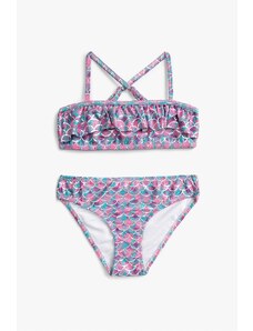 Koton Girl's Light Blue Patterned Two-piece Bikini Set