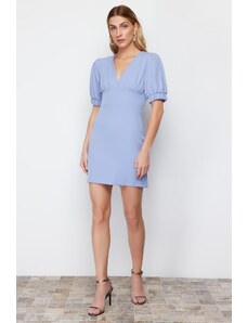 Trendyol Blue A-line Back Detailed Balloon Sleeve Mini Woven Dress