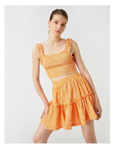 Koton Mini Skirt Patterned Frilled Elastic Waist