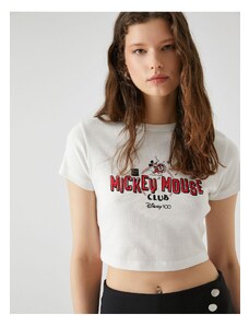 Koton Mickey Mouse T-Shirt Crop Crew Neck Short Sleeve Printed