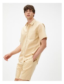 Koton Summer Shirt with Short Sleeves, Slim Fit, Classic Collar, Pocket Detailed.