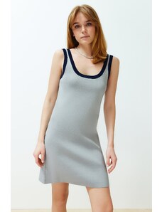 Trendyol Gray Mini Knitwear Basic Color Block Dress