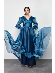 Trendyol Navy Blue Tulle Long Elegant Evening Dress