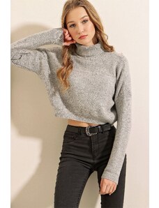 Bigdart 15771 Crop Turtleneck Sweater - Gray