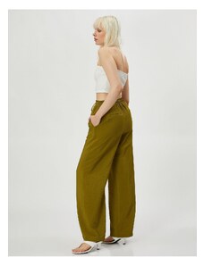 Koton Wide Leg Trousers with Tie Waist Viscose Blend. Textured.