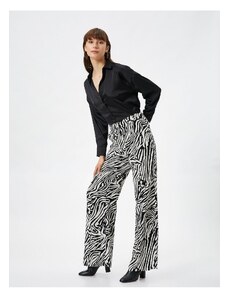 Koton Kalhoty se širokými nohavicemi Zebra Vzorované Vysoký Pas Zip Směs Viskózy