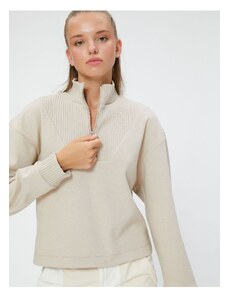 Koton Half-Zip Sweatshirt. Comfortable fit, Standing Collar Textured.