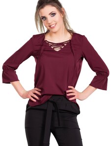 INPRESS Blouse with lace-up neckline purple