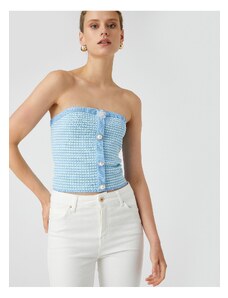 Koton Melis Ağazat X Cotton - Buttoned Strapless Knitwear Crop Top