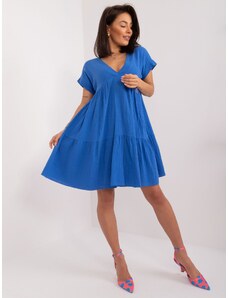 Fashionhunters Tmavě modré bavlněné šaty s výstřihem do V