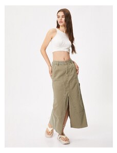 Koton Midi Denim Skirt Slit Pocket Detailed Cotton