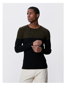 Koton Basic Knitwear Sweater Crew Neck Color Block Slim Fit.