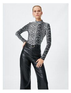 Koton Long Sleeve T-Shirt Half Turtleneck Leopard Print