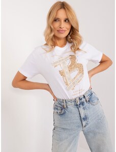 Fashionhunters Bílé bavlněné tričko s aplikací