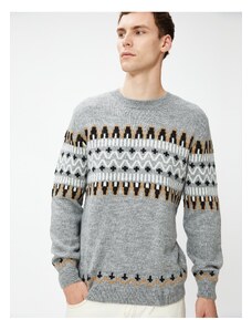 Koton Ethnic Patterned Knitwear Sweater Crew Neck Long Sleeve