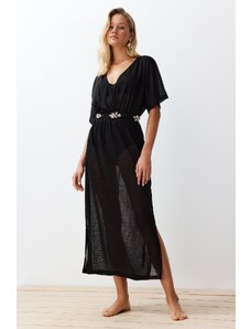 Trendyol Black Maxi Knitted Slit Beach Dress