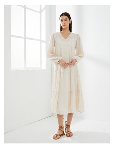 Koton Midi Viscose Dress Balloon Sleeve Tie Collar