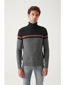 Avva Men's Anthracite Full Turtleneck Block Colored Standard Fit Normal Cut Woolen Sweater