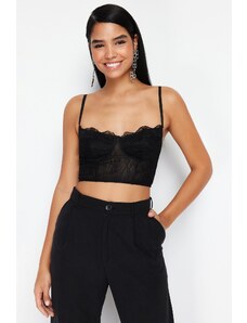 Trendyol Black Crop Knitted Corset Detailed Lace Bustier