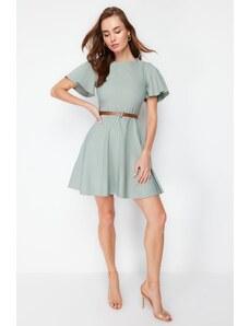 Trendyol Mint Belted Skirt Flounce Mini Woven Dress