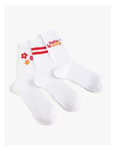 Koton 3-Pack Floral Socks Set Slogan Patterned