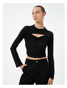 Koton Crop T-Shirt Long Sleeves With Window Detail Draped