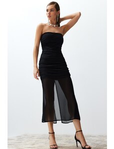 Trendyol Black Fitted Tulle Knitted Dress