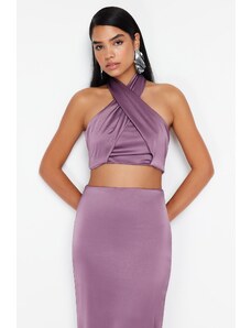 Trendyol Light Purple Crop Tie Detailed Satin Blouse