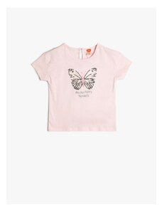 Koton T-Shirt Butterfly Sequin Embroidered Short Sleeve Crew Neck Cotton