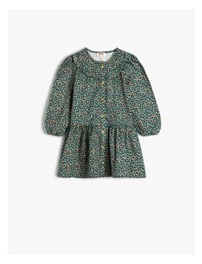 Koton Floral Dress Baby Collar Long Sleeve Buttoned Cotton