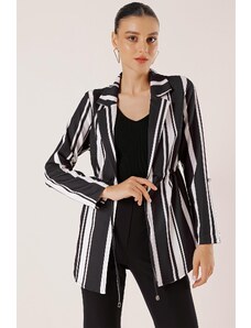By Saygı Longitudinal Thick Striped Waist Drawstring Sleeve Folded Jacket