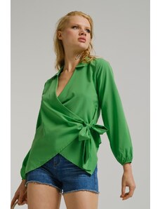 armonika Women's Light Green Collar Double-breasted Blouse