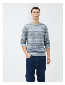 Koton Men's Blue Patterned Sweater