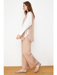 Trendyol Mink Linen Look Side Tie Woven Bottom Set