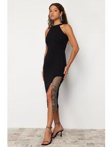Trendyol Black, Fitted, Stylish Evening Dress with Stone Accessories