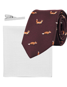 BUBIBUBI Vínová kravatová sada s liškami
