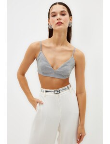 Trendyol Gray Crop Woven Shiny Stone Bustier