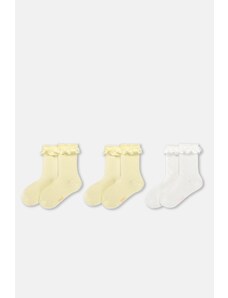 Dagi Ecru-Yellow Girl's 3-Piece Lace Socks