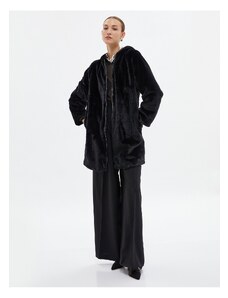 Koton Plush Long Coat Zippered Hooded Pocket Detailed