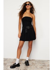 Trendyol Black Belted Strapless Denim Mini Dress