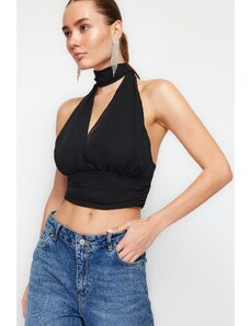 Trendyol Black Crop Lined Woven Chiffon Blouse