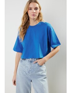 Trendyol Premium Saks 100% Cotton Crop Knitted T-Shirt