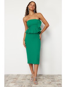 Trendyol Emerald Green Flounce Woven Elegant Evening Dress